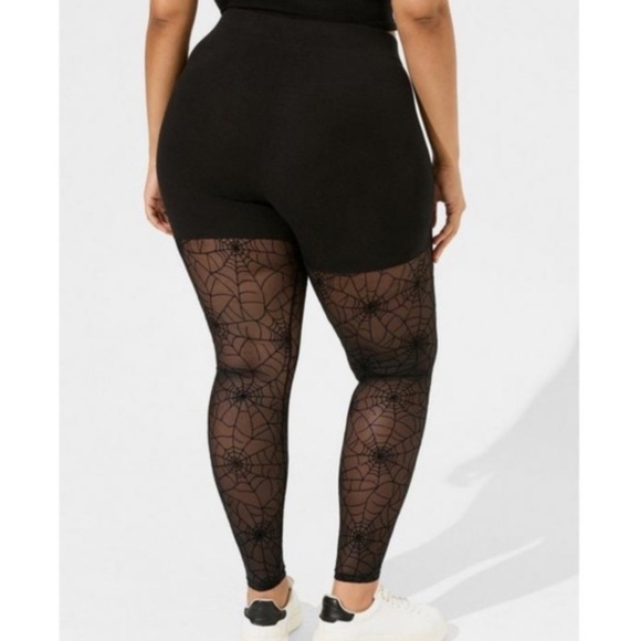 Torrid Women’s Black Full Length Signature Waist Flocked Spiderweb Legging Sz 00 - Picture 3 of 12